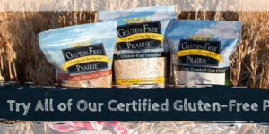 Gluten-free products displayed in wheat field.