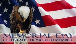 Eagle with American flag, Memorial Day text.