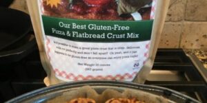 Gluten-free mix with pizza rolls and flag.