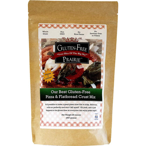 Gluten-free pizza crust mix packaging.