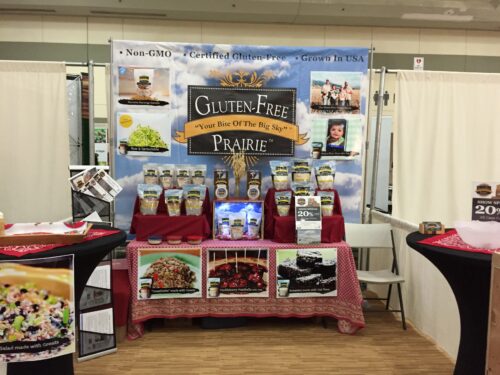 Gluten-Free Prairie booth showcasing non-GMO, gluten-free products grown in the USA.